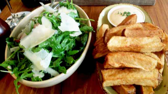 Hand Cut Chips and Rocket, Parmesan & Black Grape Salad