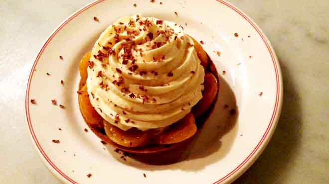 Apricot & Chocolate Tart, Muscat & Creme Fraiche Ice-cream and Vanilla Chantilly