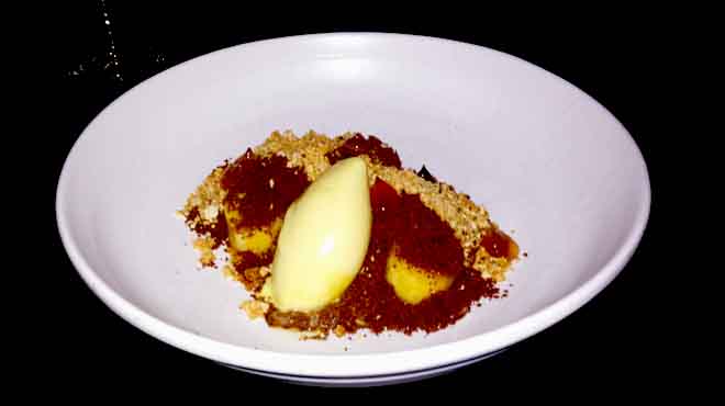 Chocolate & Rum Ganache, Passionfruit & Banana Sorbet & Peanut Praline