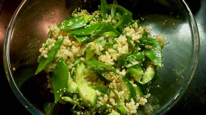 Salmon and Brown Rice ingredients and dressing