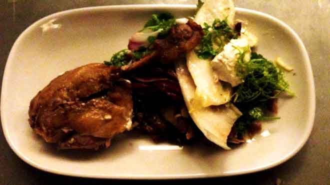 Duck Confit Salad with Pancetta and Horseradish Mascarpone