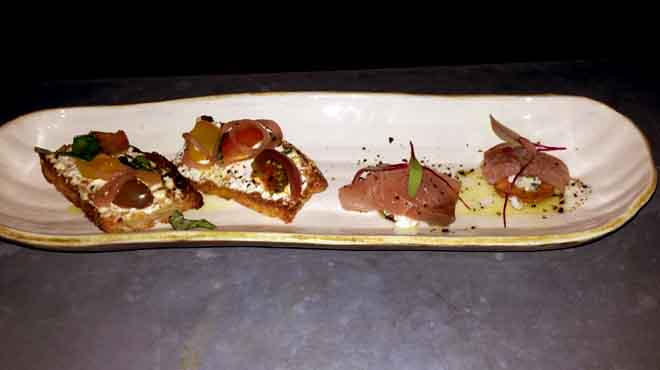 Heirloom Tomato Crudites, Kingfish Crudo