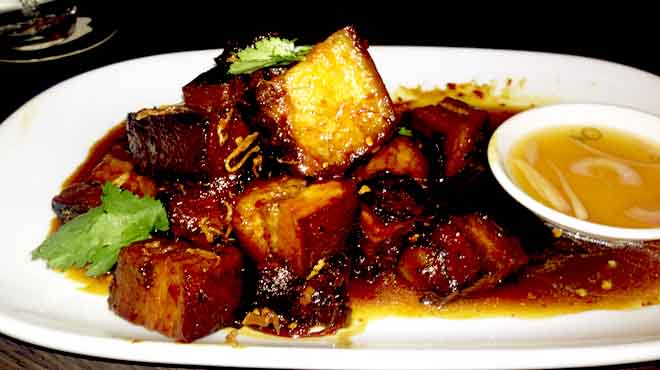 Soy Braised Crispy Pork Belly with Chilli Caramel