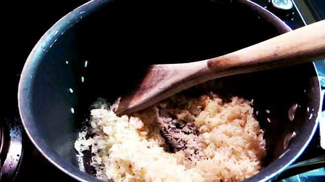 Chicken fat, garlic and rice