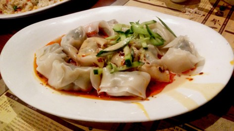 Shepherd's Purse & Pork Wonton Tossed with Sesame Butter, Red Chilli Oil & Spice