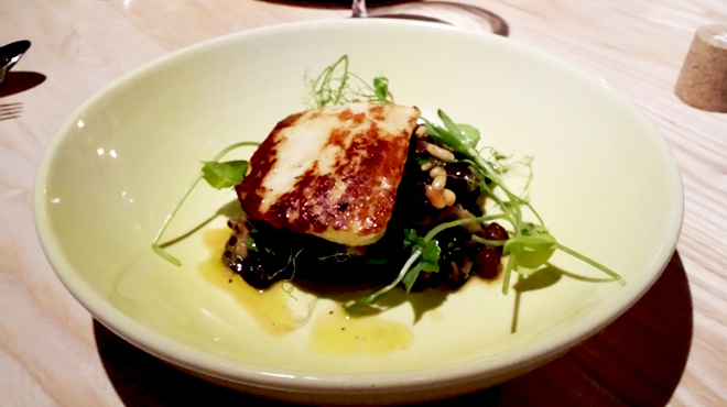 Nomad Jersey Milk Haloumi BBQ zucchini, pinenuts, raisins